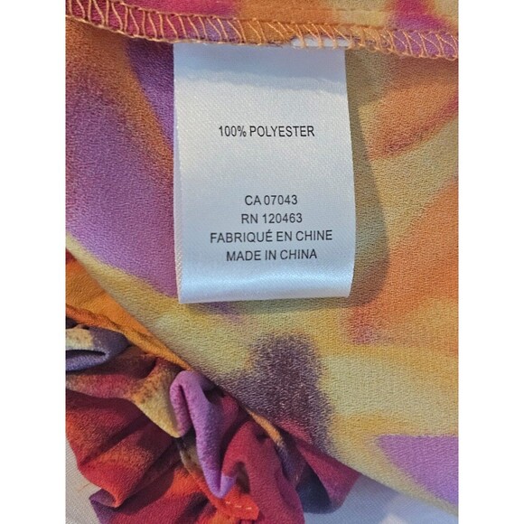 Cynthia Rowley Size 1X Floral Orange Red Top Blouse Lightweight Ruffle Tie Short - Picture 7 of 8